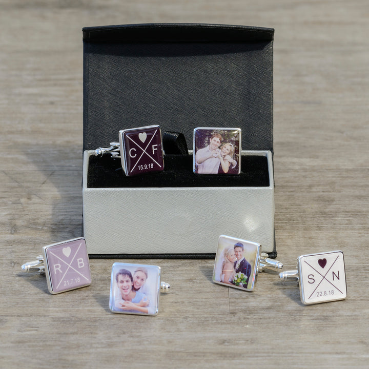Personalised Initials, Date &amp; Photo Upload Cufflinks