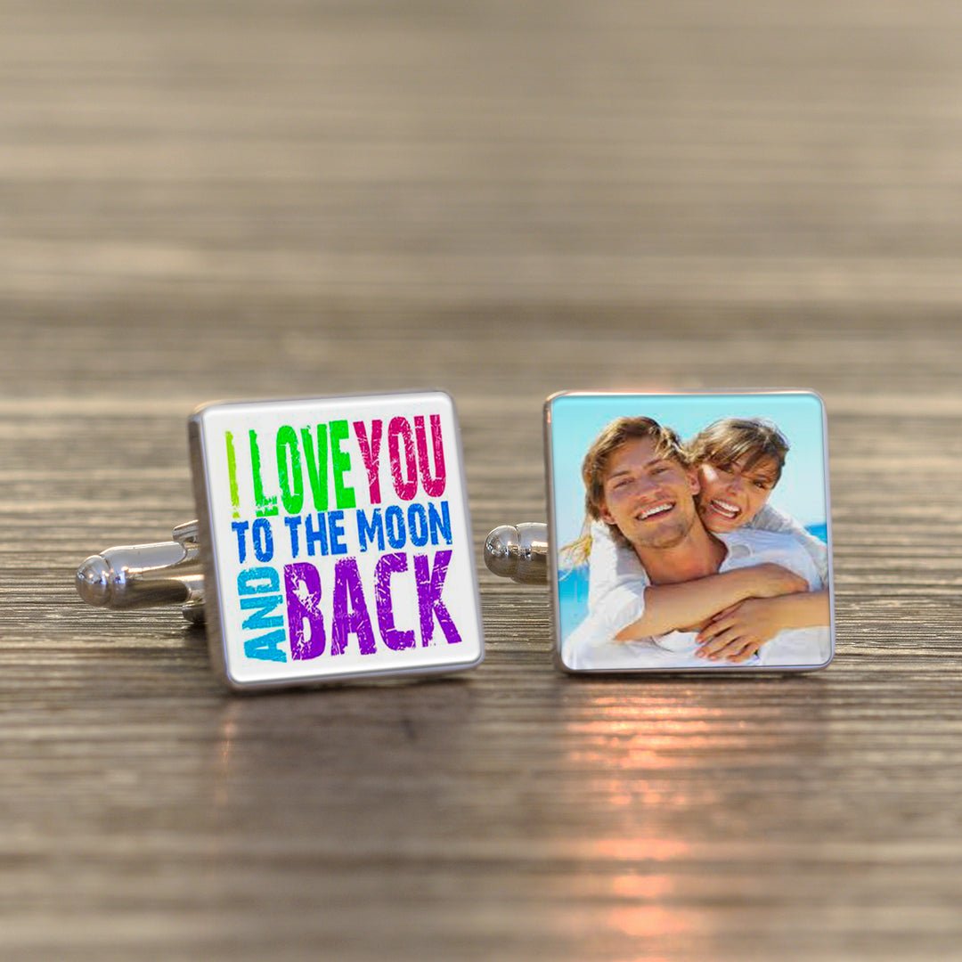 I Love You To The Moon and Back Photo Upload Cufflinks