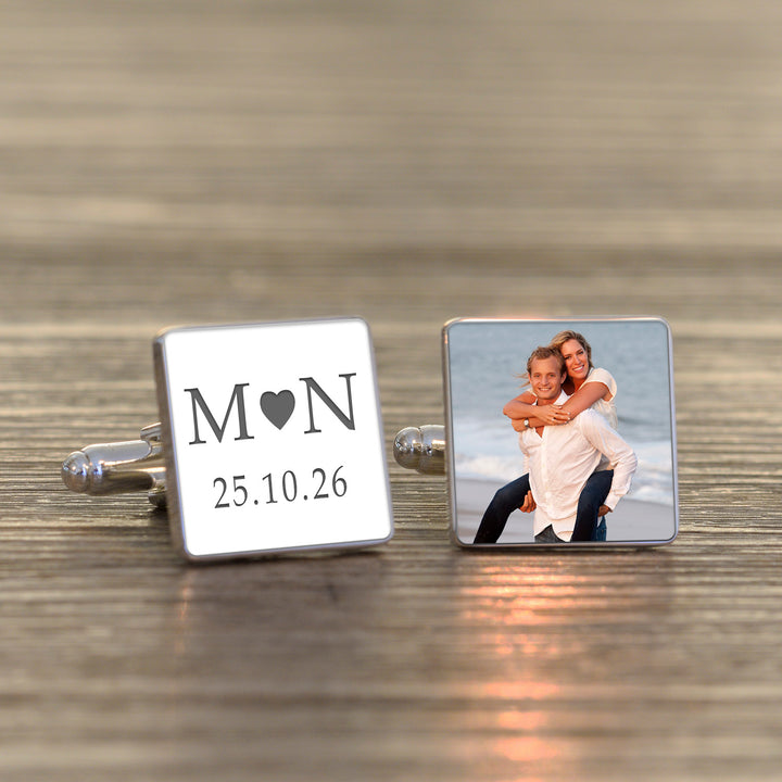 Personalised Initials, Date and Photo Square Cufflinks