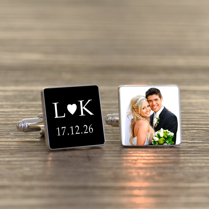 Personalised Initials, Date and Photo Square Cufflinks