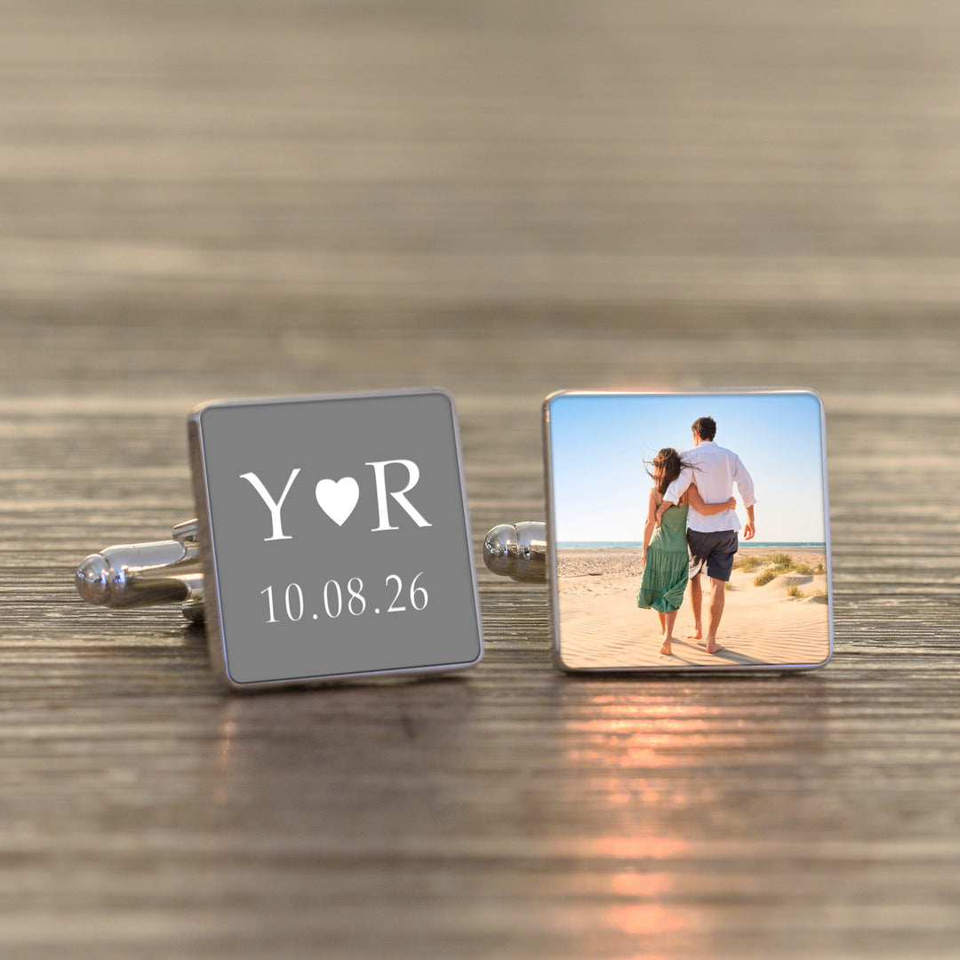 Personalised Initials, Date and Photo Square Cufflinks