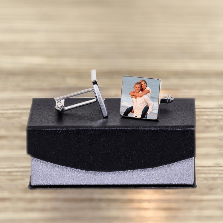 Personalised Initials, Date and Photo Square Cufflinks