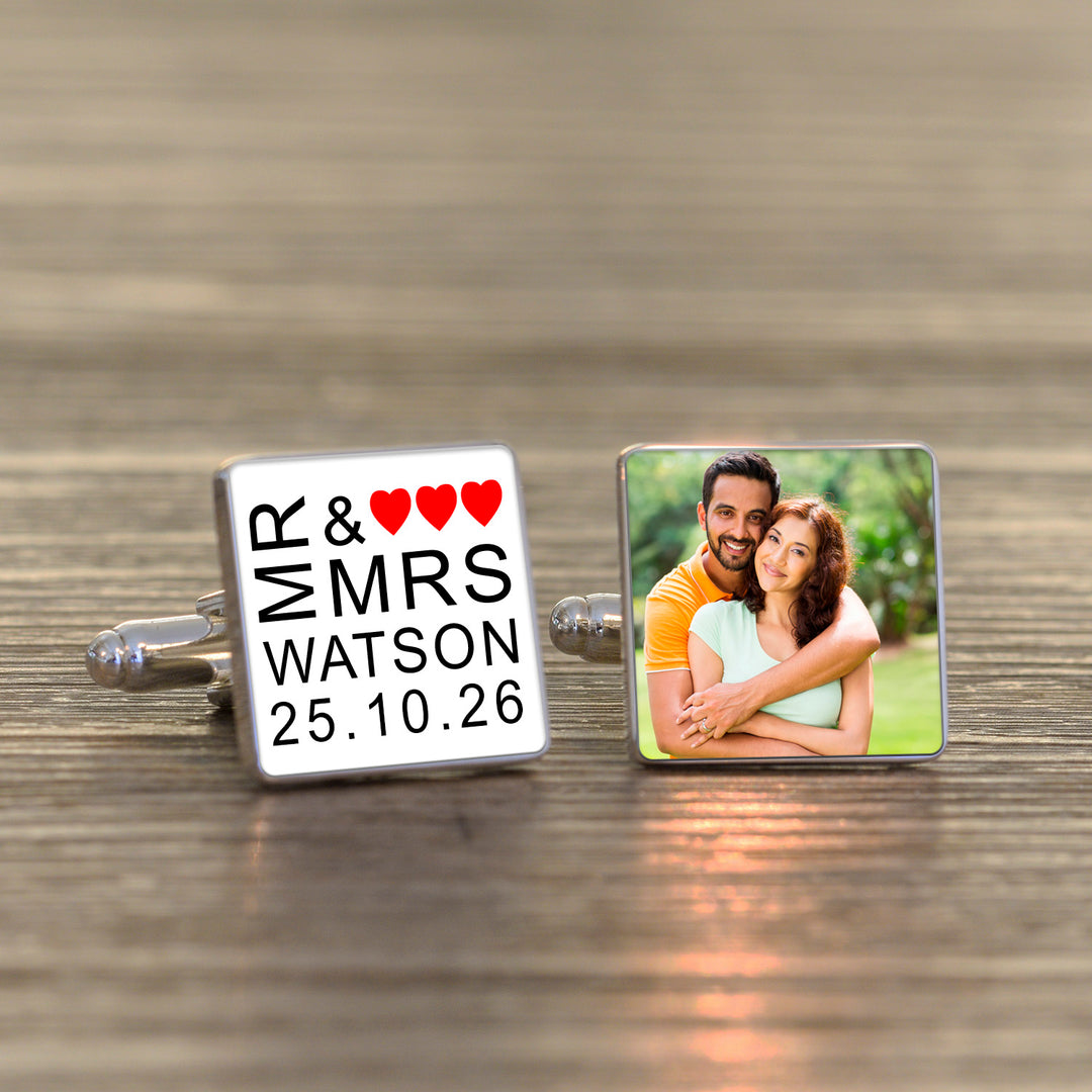 Personalised Mr &amp; Mrs Photo Upload Cufflinks