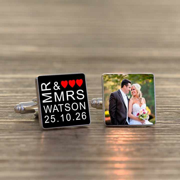 Personalised Mr &amp; Mrs Photo Upload Cufflinks