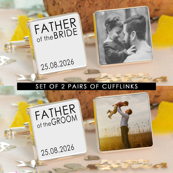 Personalised Set of 2 Father of the Bride &amp; Groom Photo Cufflinks