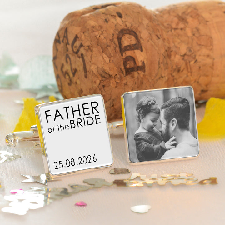 Personalised Set of 2 Father of the Bride &amp; Groom Photo Cufflinks