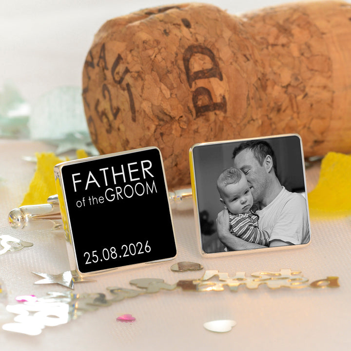 Personalised Set of 2 Father of the Bride &amp; Groom Photo Cufflinks