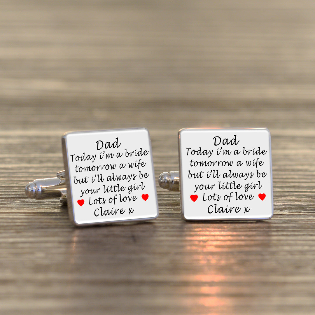 Personalised Dad Always Your Little Girl Square Cufflinks