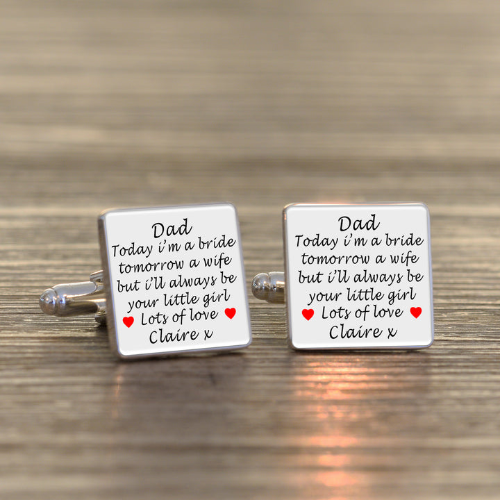 Personalised Dad Always Your Little Girl Square Cufflinks