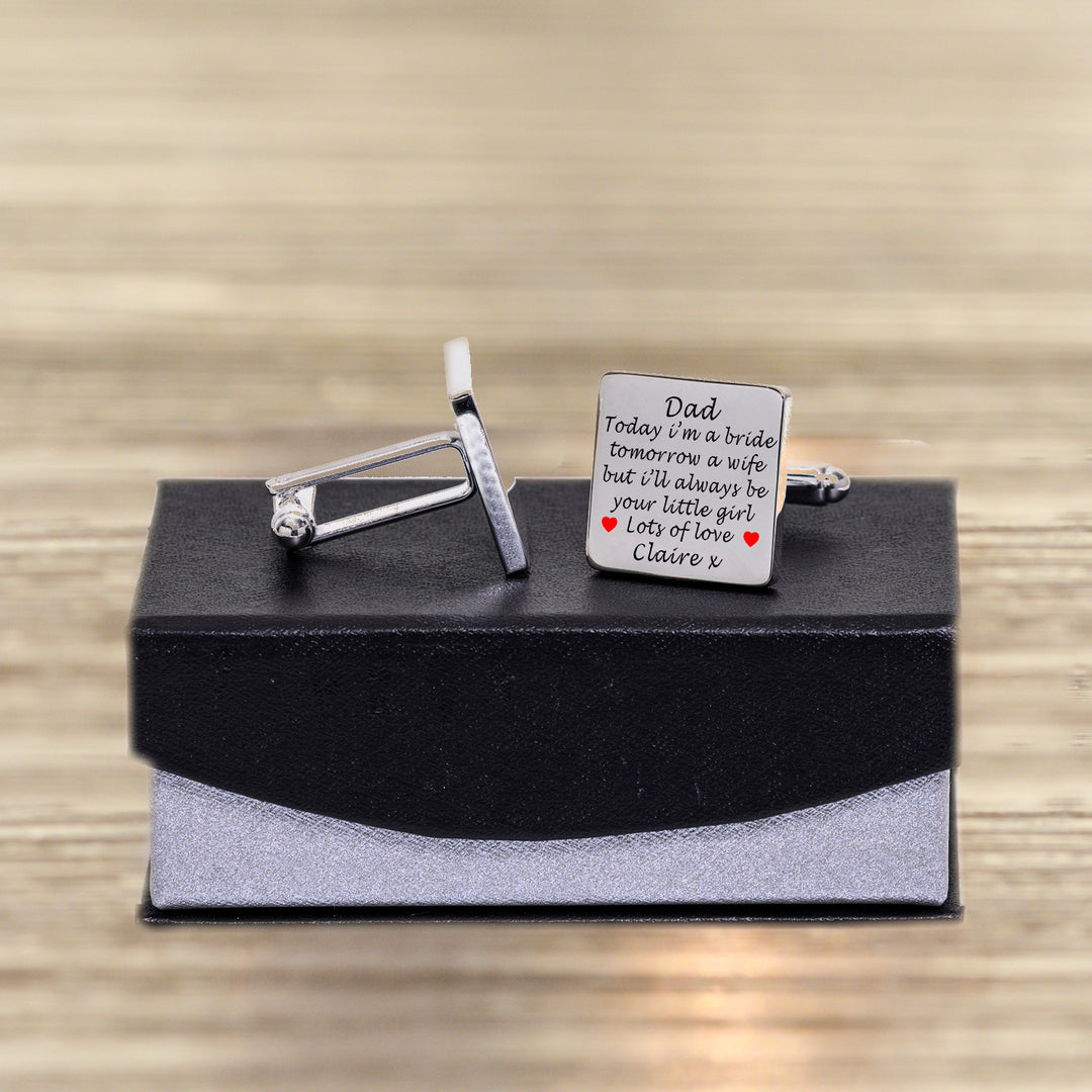 Personalised Dad Always Your Little Girl Square Cufflinks