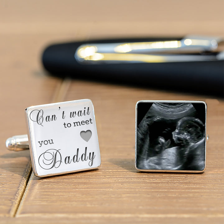 Personalised Daddy &amp; Baby Scan Cufflinks in Silver Finish