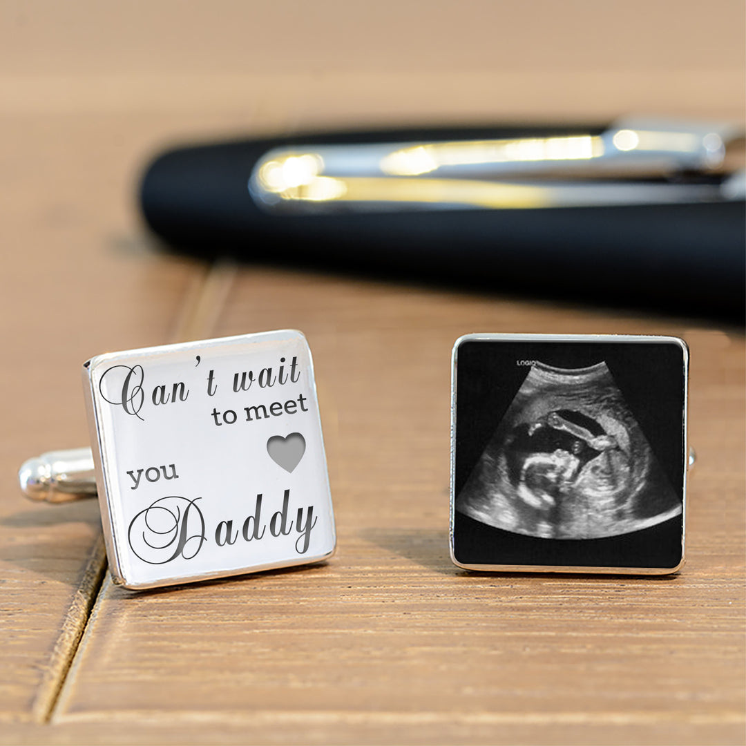 Personalised Daddy &amp; Baby Scan Cufflinks in Silver Finish