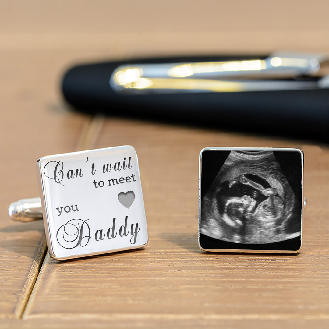 Personalised Daddy &amp; Baby Scan Cufflinks in Silver Finish