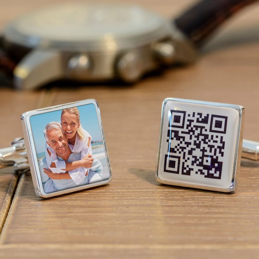 Personalised Secret Message QR Code &amp; Photo Cufflinks