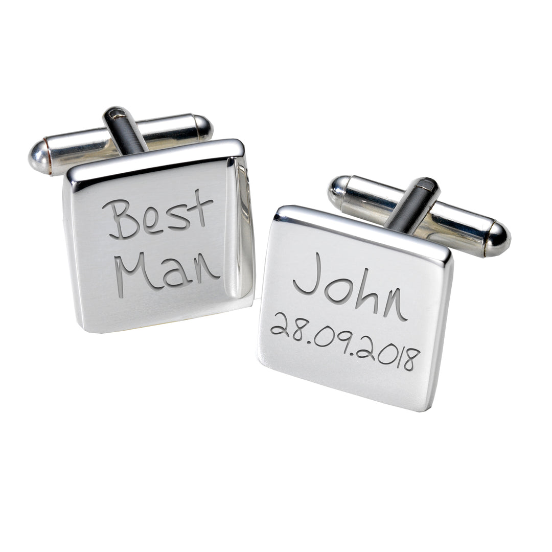 Personalised Best Man Cufflinks with Name &amp; Wedding Date