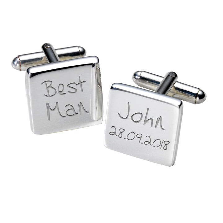 Personalised Best Man Cufflinks with Name &amp; Wedding Date