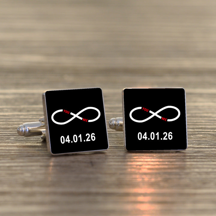 Personalised Infinity Cufflinks with Date - Silver Finish