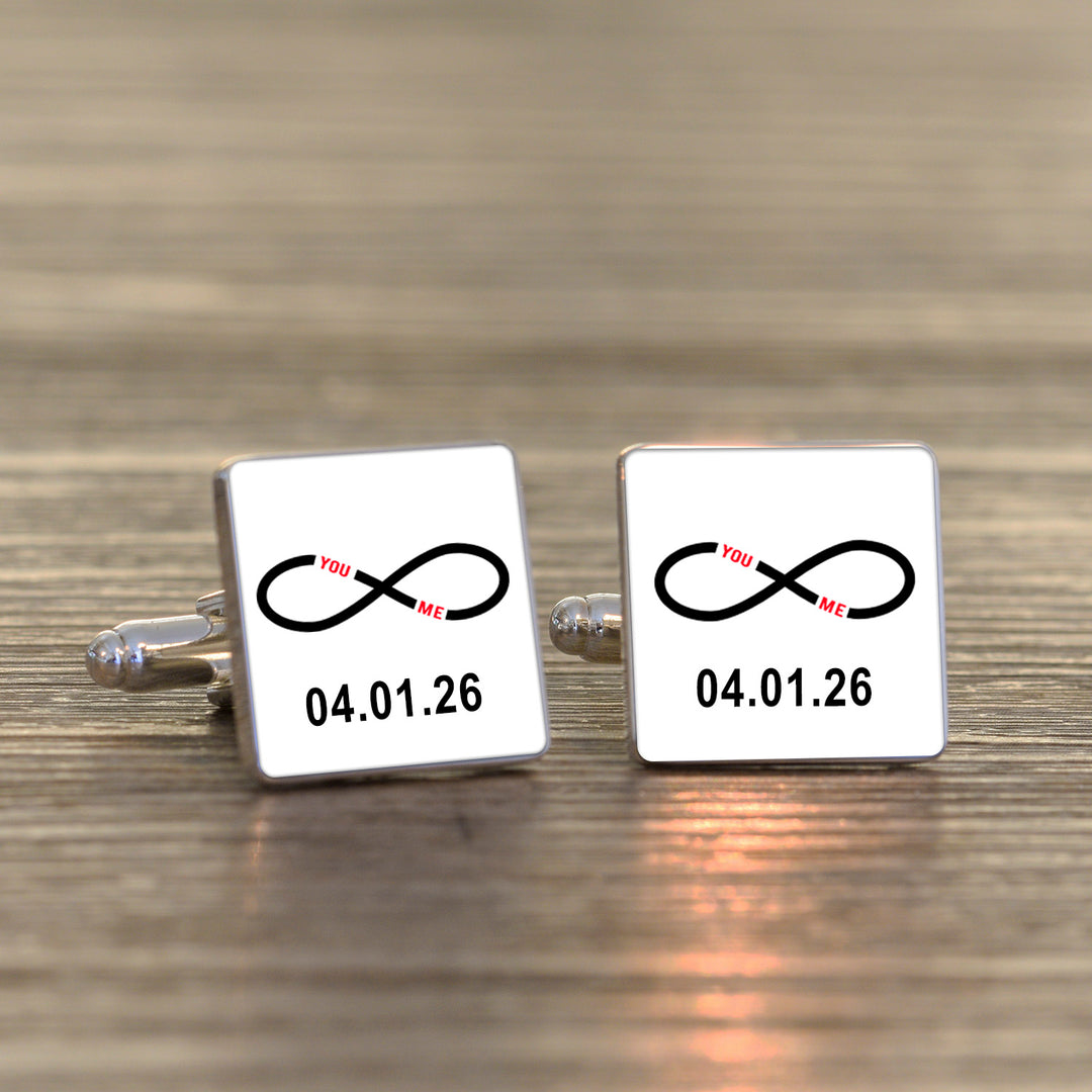 Personalised Infinity Cufflinks with Date - Silver Finish