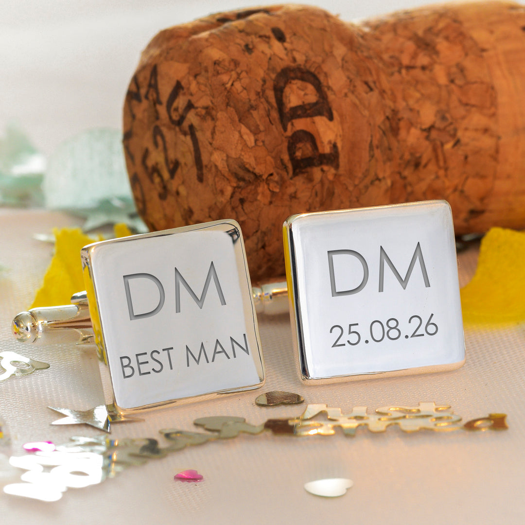 Personalised Wedding Party Cufflinks with Initials and Date