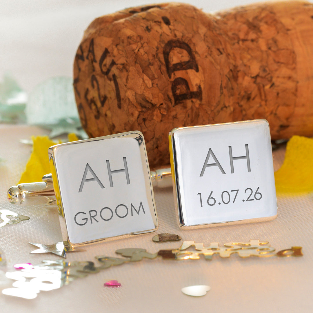Personalised Wedding Party Cufflinks with Initials and Date
