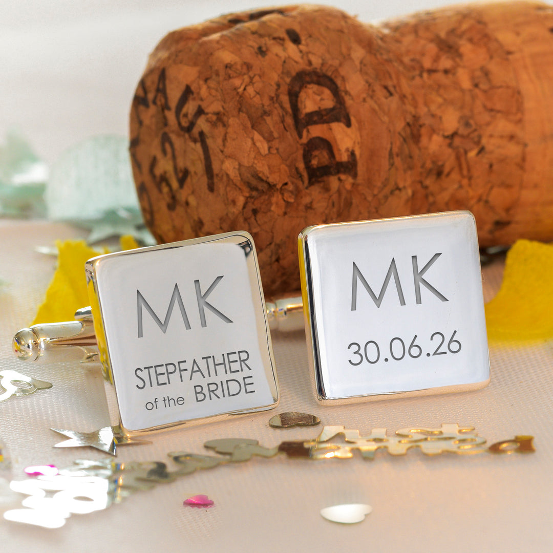 Personalised Wedding Party Cufflinks with Initials and Date