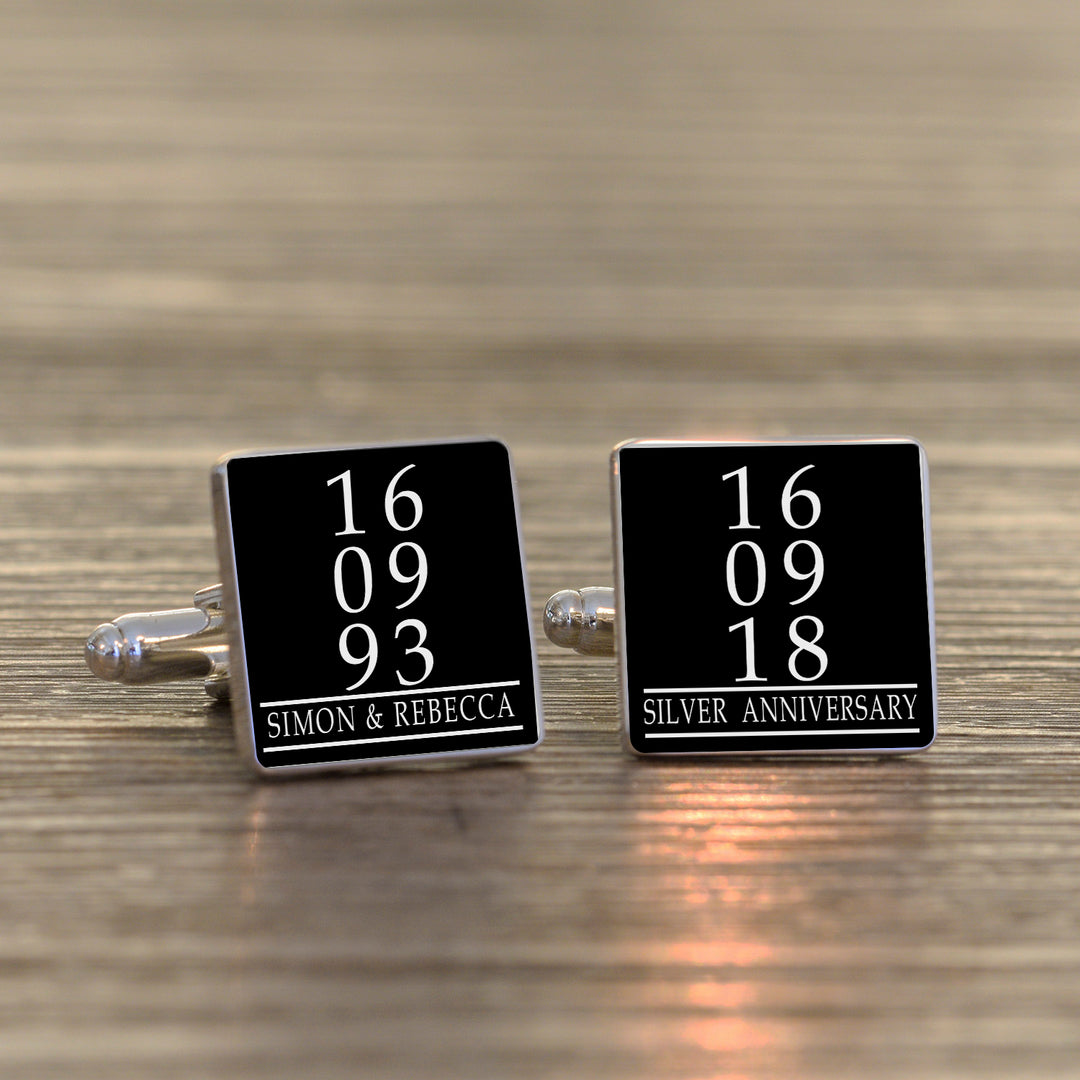 Personalised Special Dates &amp; Message Square Cufflinks