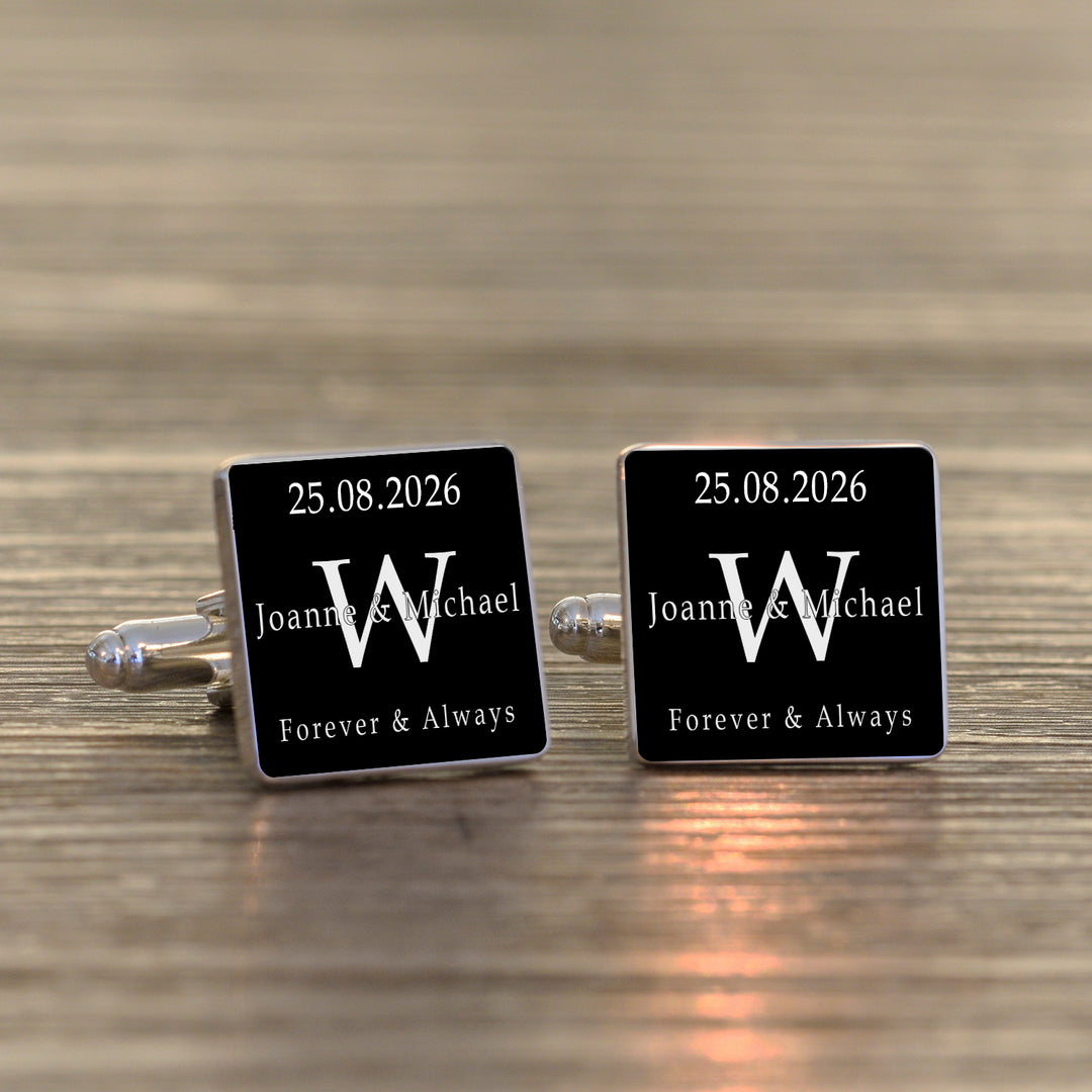 Personalised Forever &amp; Always Square Cufflinks - Silver Finish