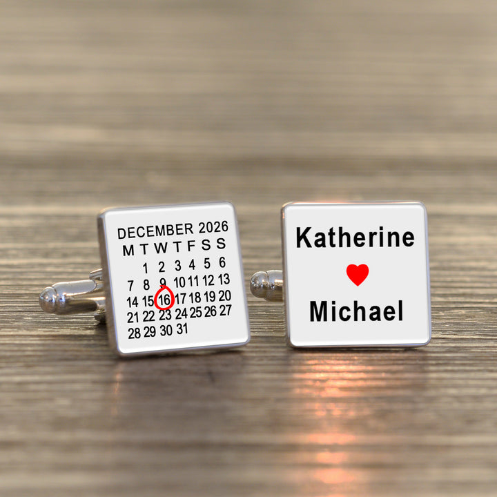 Personalised Anniversary Calendar Cufflinks with Names