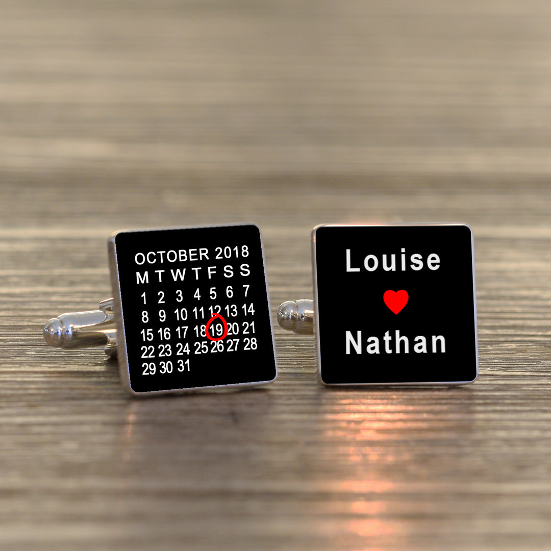 Personalised Anniversary Calendar Cufflinks with Names