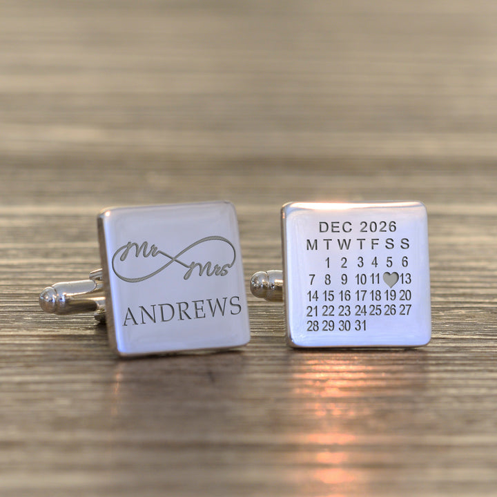 Personalised Mr &amp; Mrs Infinity Calendar Cufflinks