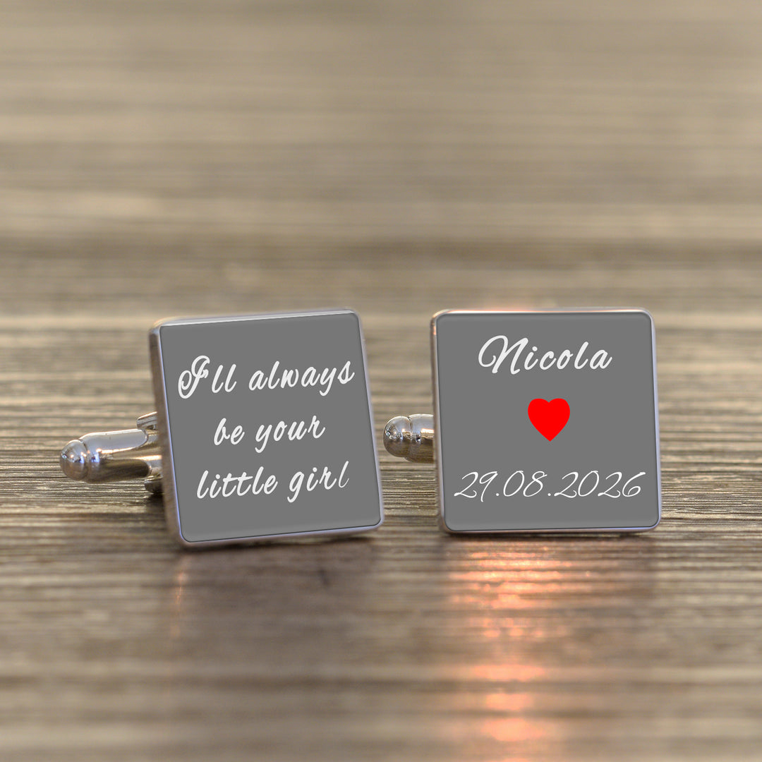 Personalised Little Girl Square Cufflinks with Name and Date