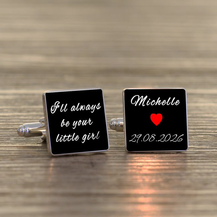 Personalised Little Girl Square Cufflinks with Name and Date