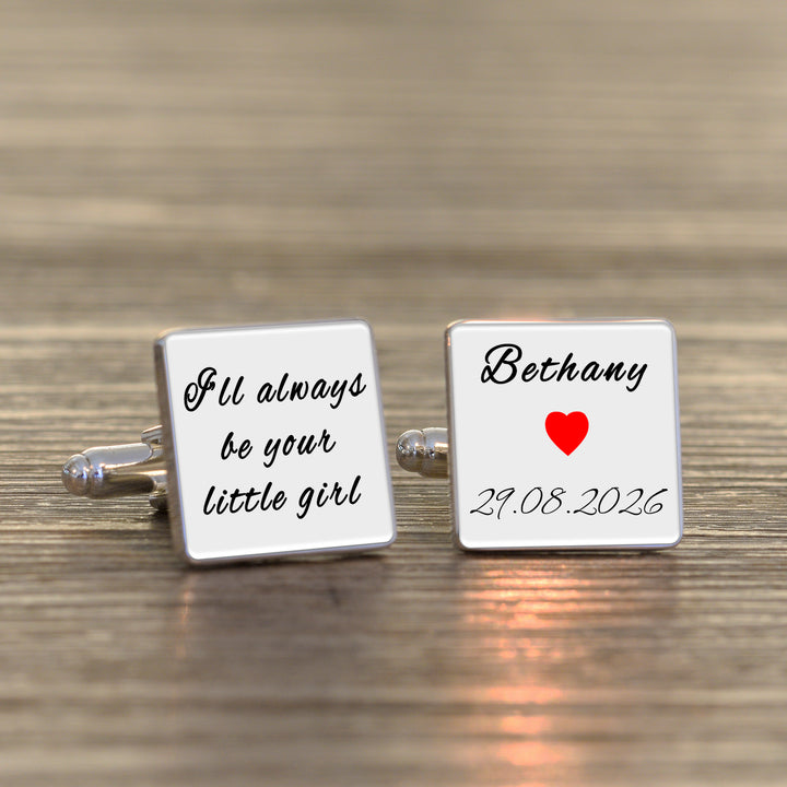 Personalised Little Girl Square Cufflinks with Name and Date