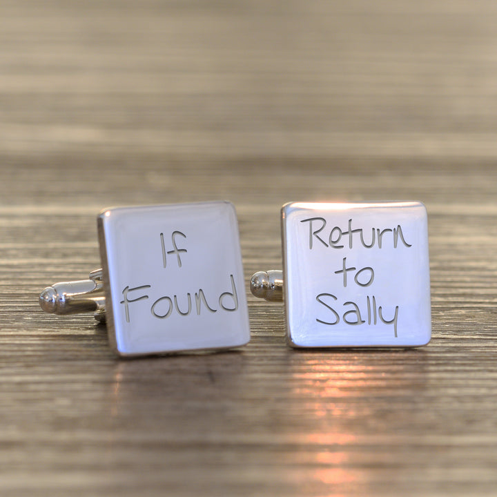 Personalised "If Found, Return To" Silver Finish Cufflinks