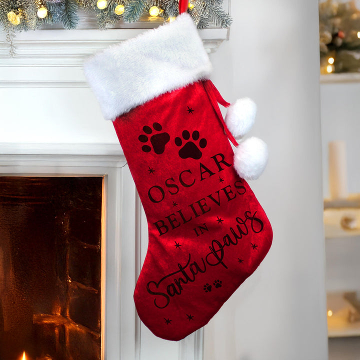Personalised Santa Paws Christmas Red Stocking – alternative view