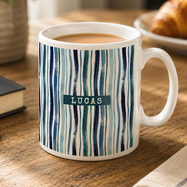 Personalised Blue Stripe Mug, The Personal Shop, personalised gifts