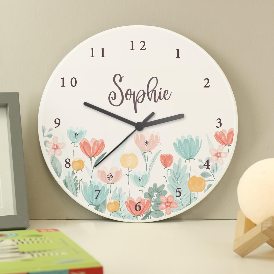 Personalised Floral Wooden Childrens Clock – alternative view