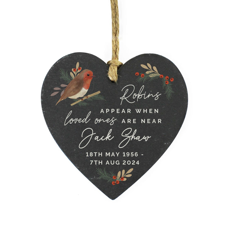 Personalised Memorial Robins Appear Slate Heart – alternative view