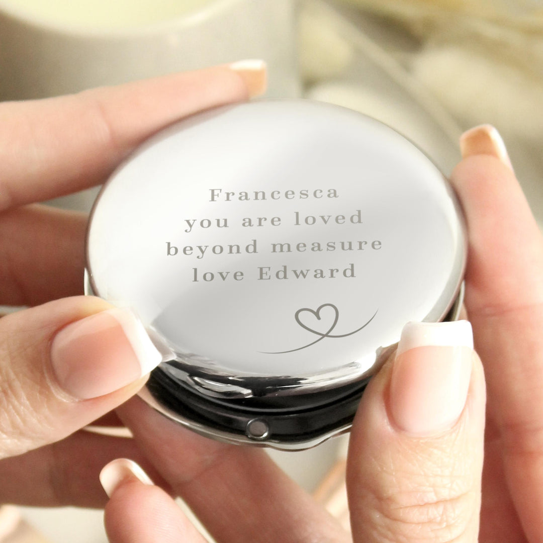 Personalised Heart Round Compact Mirror – alternative view