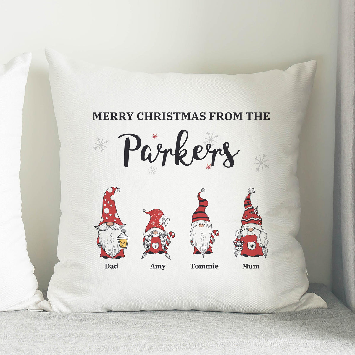 Personalised Gonk Family Christmas Cushion – alternative view