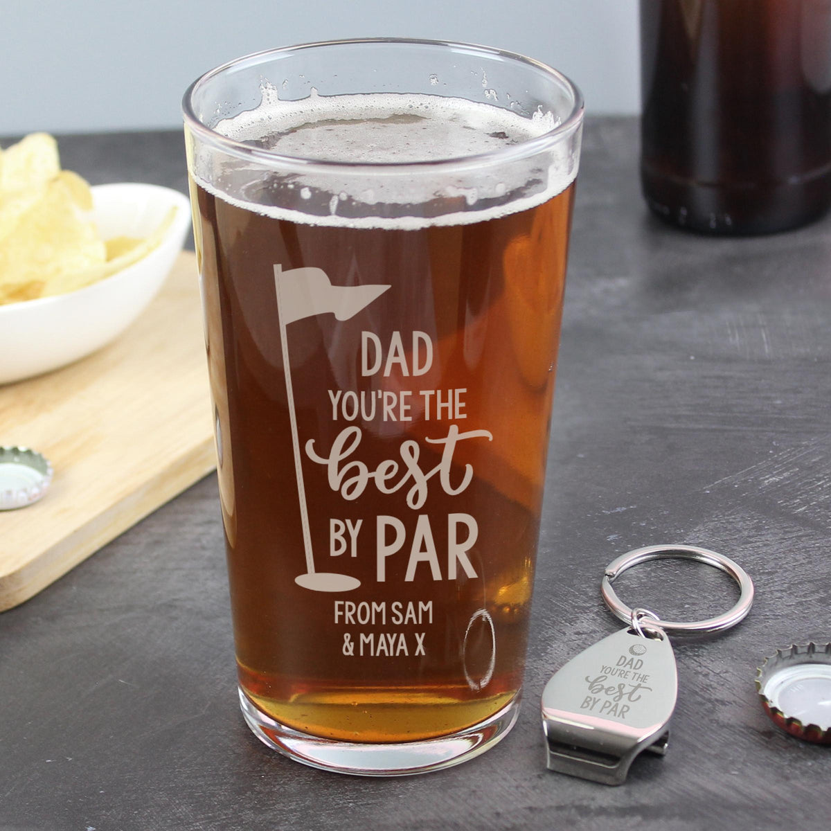 Personalised By Par Pint Glass & Bottle Opener, The Personal Shop, personalised gifts