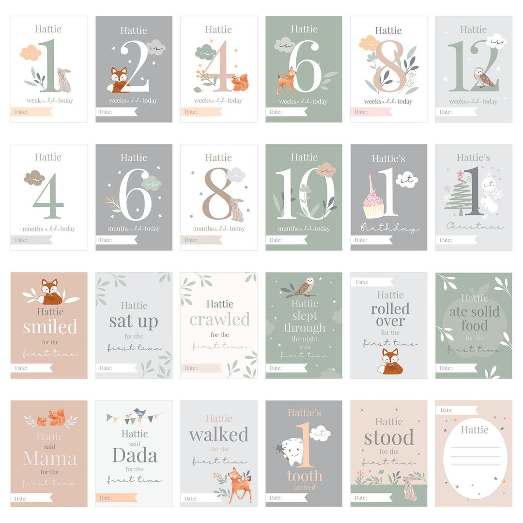 Personalised Woodland Animals Baby Milestone Cards – alternative view