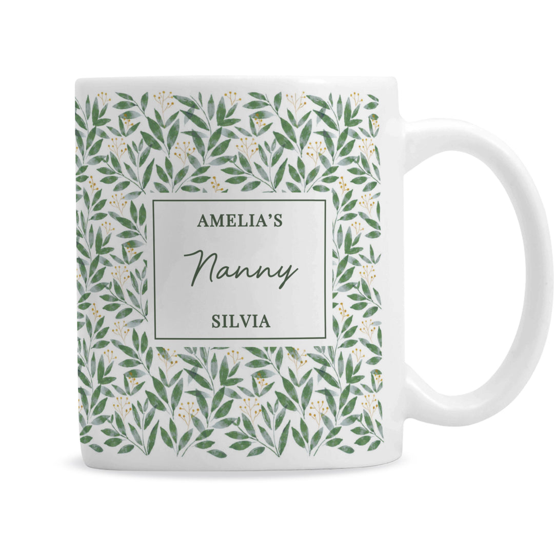 Personalised Leafy Pattern Mug, The Personal Shop, personalised gifts