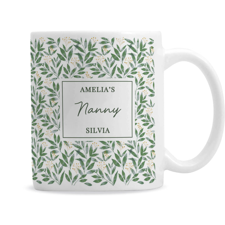Personalised Leafy Pattern Mug, The Personal Shop, personalised gifts