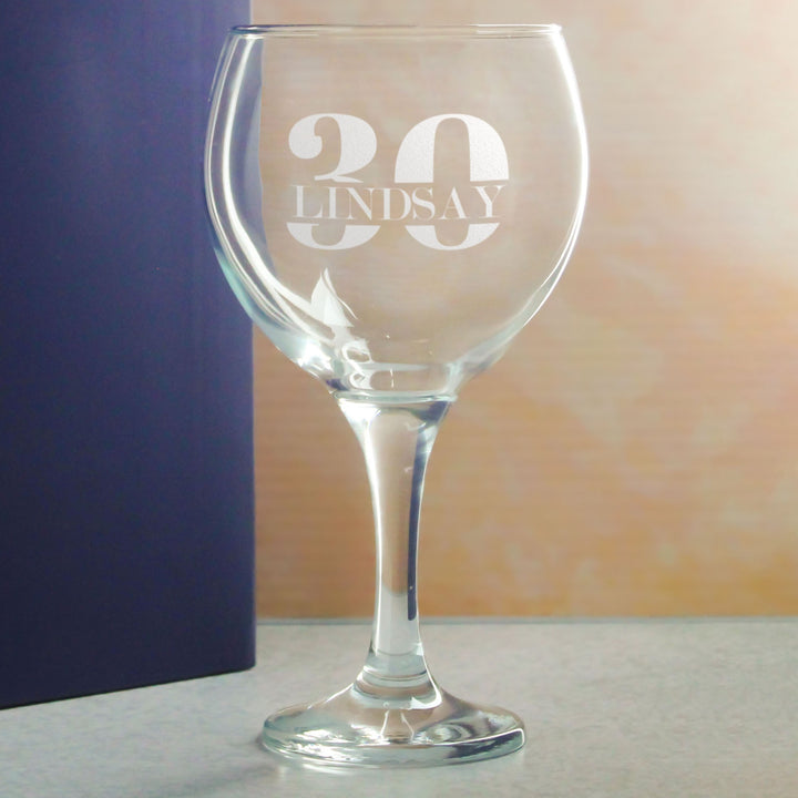 Personalised Gin Balloon Glass - Age 30 Design