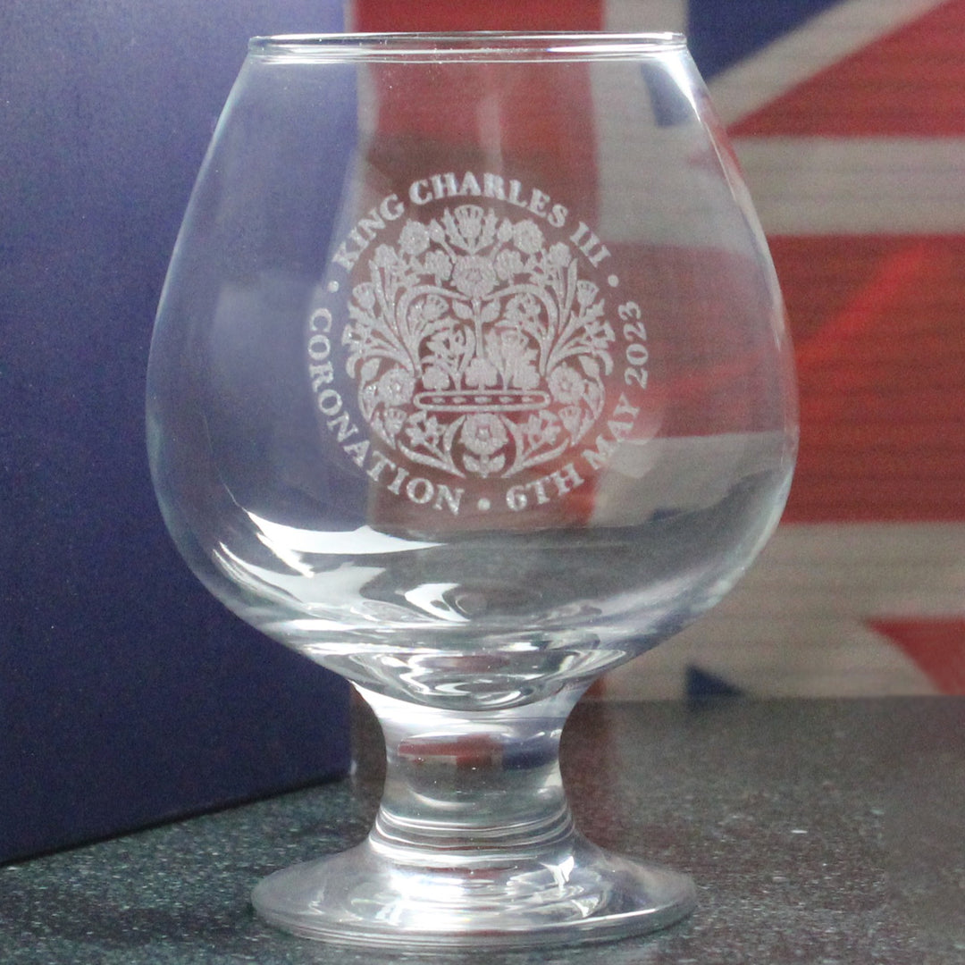 Engraved Coronation Emblem Brandy Cognac Glass