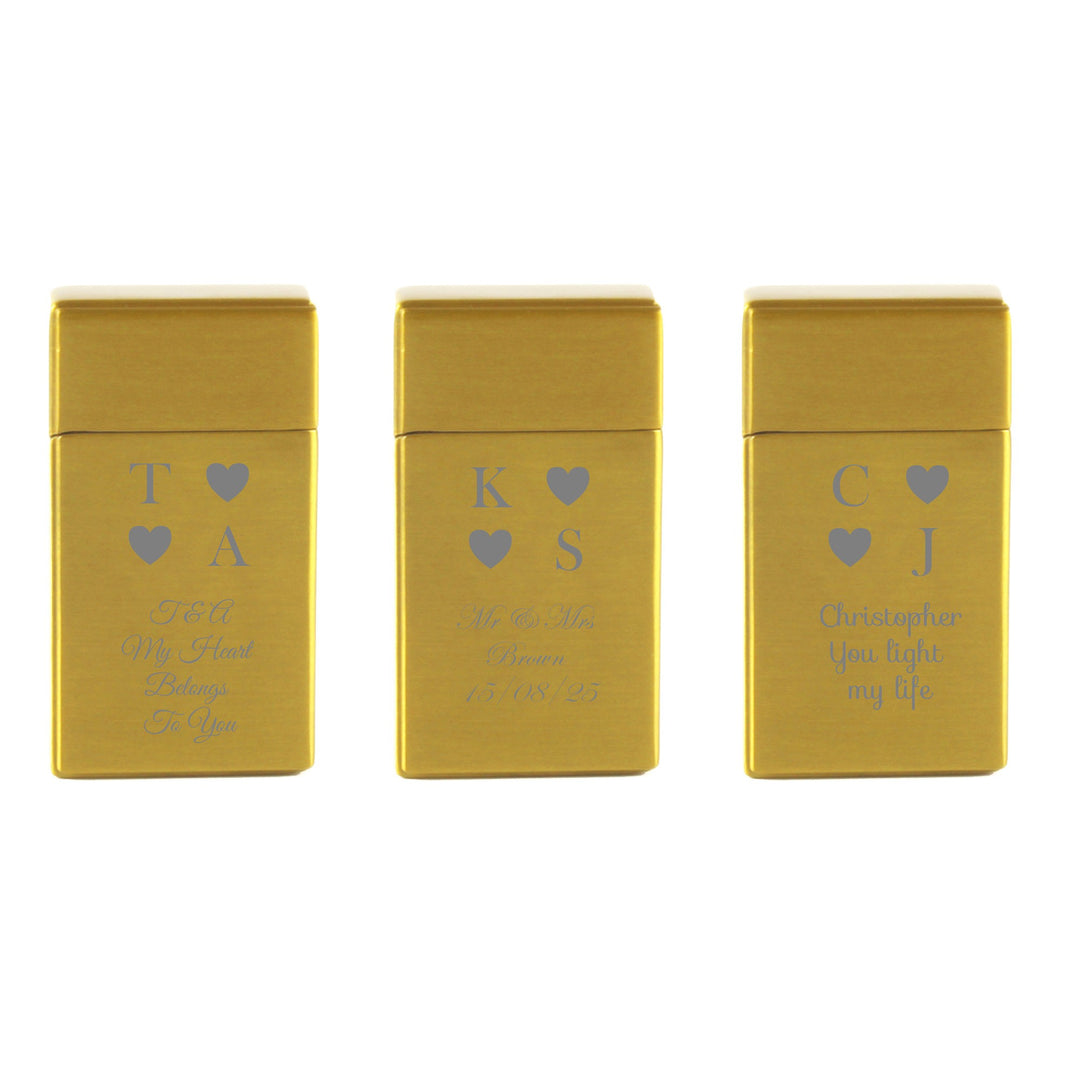 Personalised Gold Heart Initials Jet Flame Lighter in Gift Box