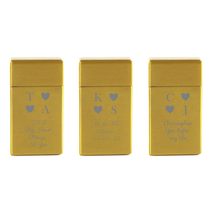 Personalised Gold Heart Initials Jet Flame Lighter in Gift Box