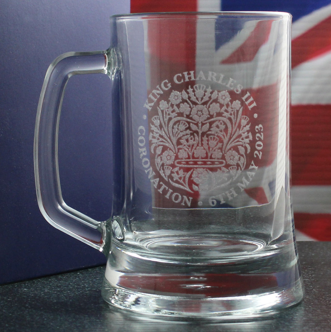 Engraved King Charles III Coronation Emblem Beer Mug