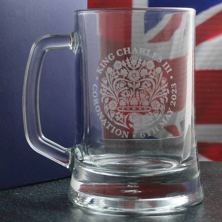 Engraved King Charles III Coronation Emblem Beer Mug